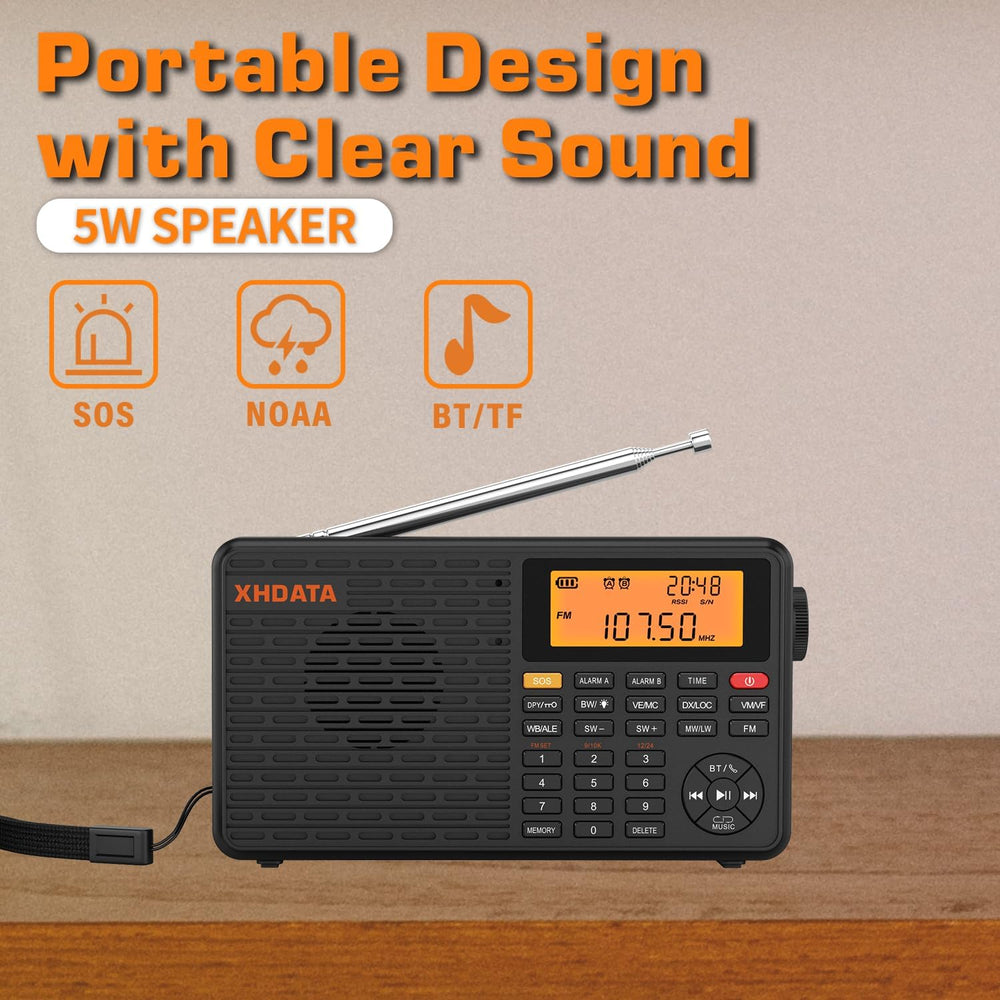 XHDATA D109WB Portable AM/FM/SW/LW/WB Weather Radio Shortwave Radio Receiver ...