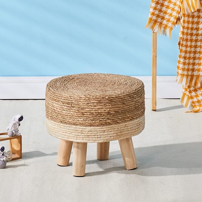 Cpintltr Foot Stool Natural Seagrass Hand Weave Poufs Round Ottoman for Couch...
