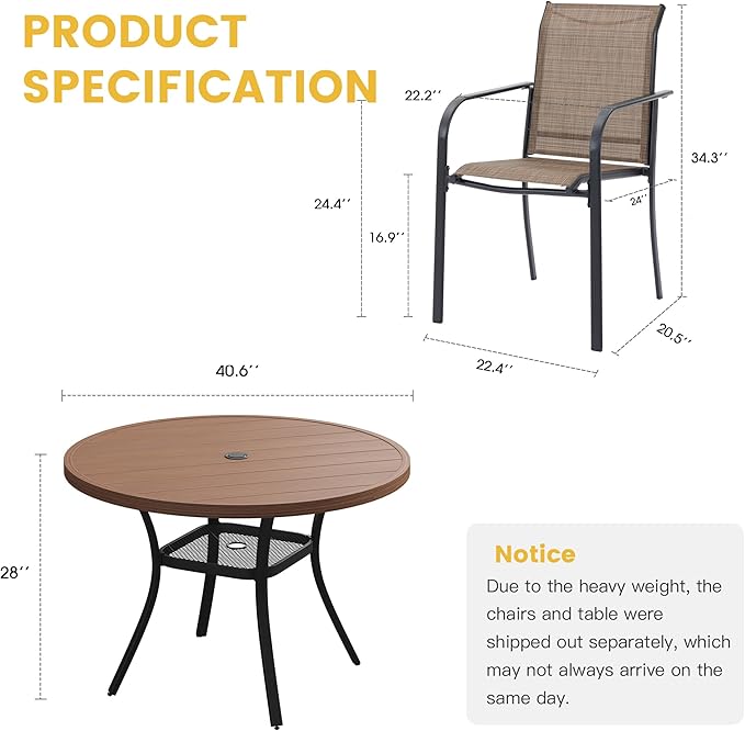 VICLLAX 5 Pieces Patio Dining Set for 4, Outdoor Furniture Set Includes 40.7&...