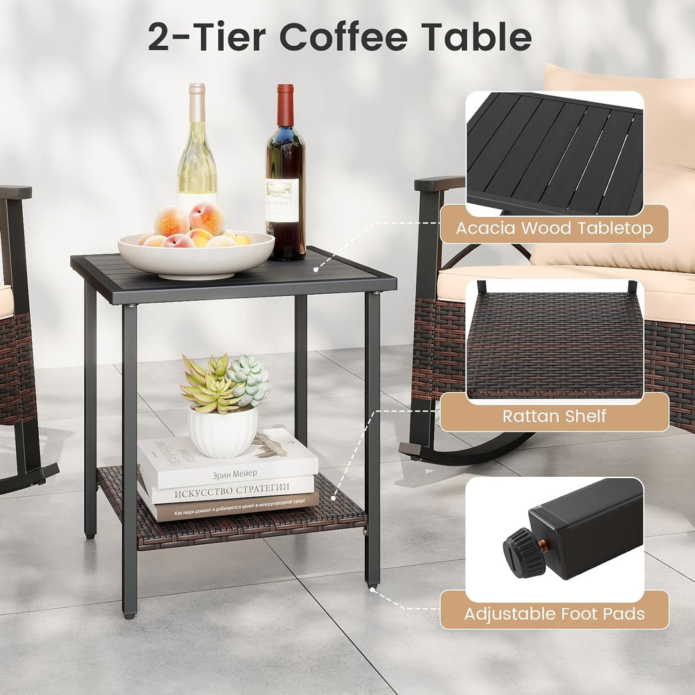 Tangkula 3 Pieces Wicker Outdoor Rocking Chairs Set