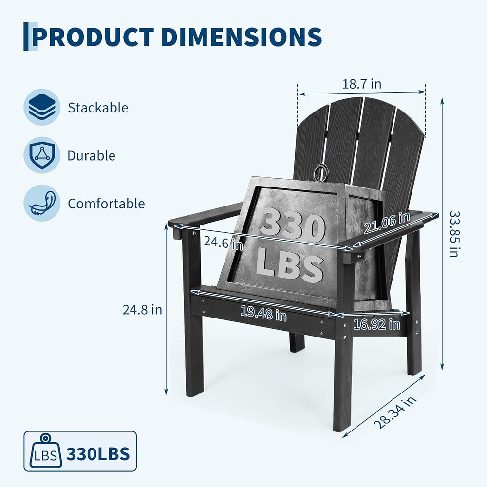 Garvee Stackable Adirondack Chair Set of4, HDPE Outdoor Patio Chair, Black