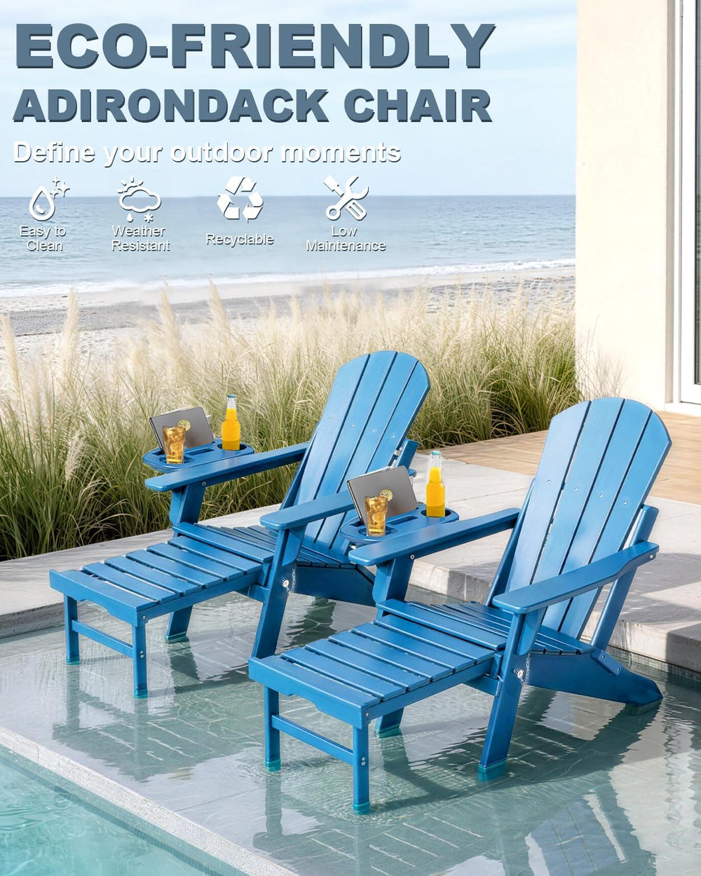 NAVINE Adjustable Adirondack Chair Set of 2 with Retractable Ottoman