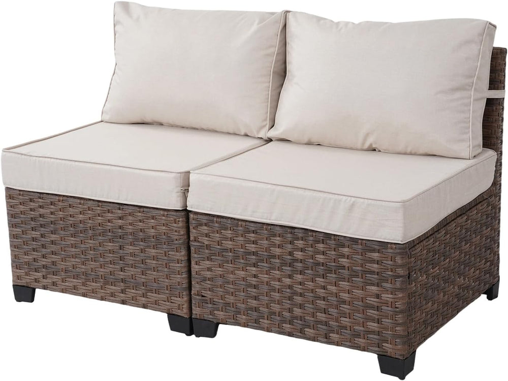 2 Piece Rattan Sofa Set Outdoor - 2 Piece Set (Brown Beige)