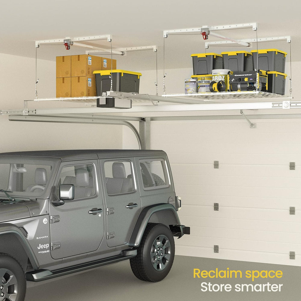 Overhead Garage Storage Rack for 8-10ft Ceiling, Heavy-duty 4x4 FT Garage Cei...