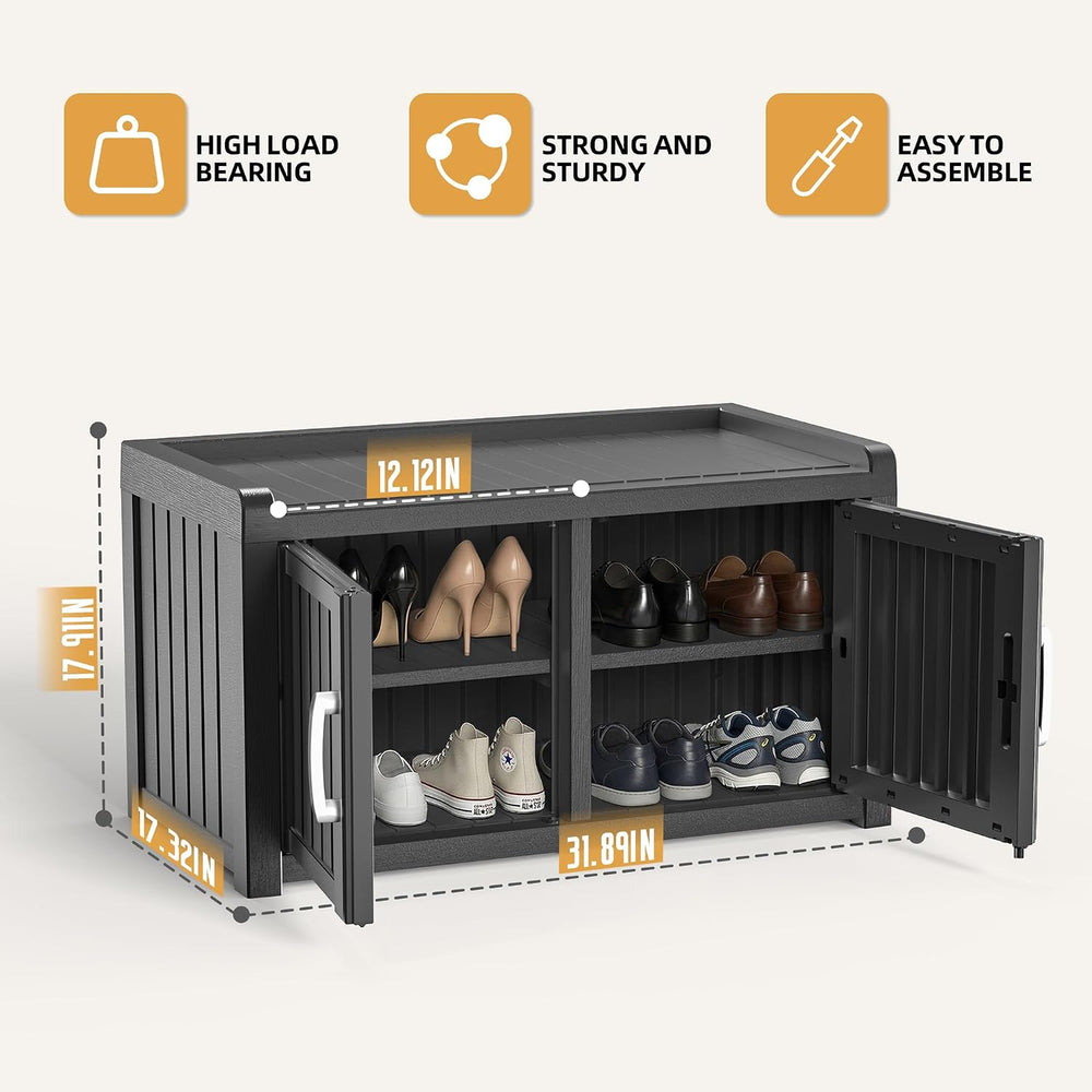 EFU Shoe Bench with Storage, Shoe Cabinet Waterproof, Storage Bench Outdoor
