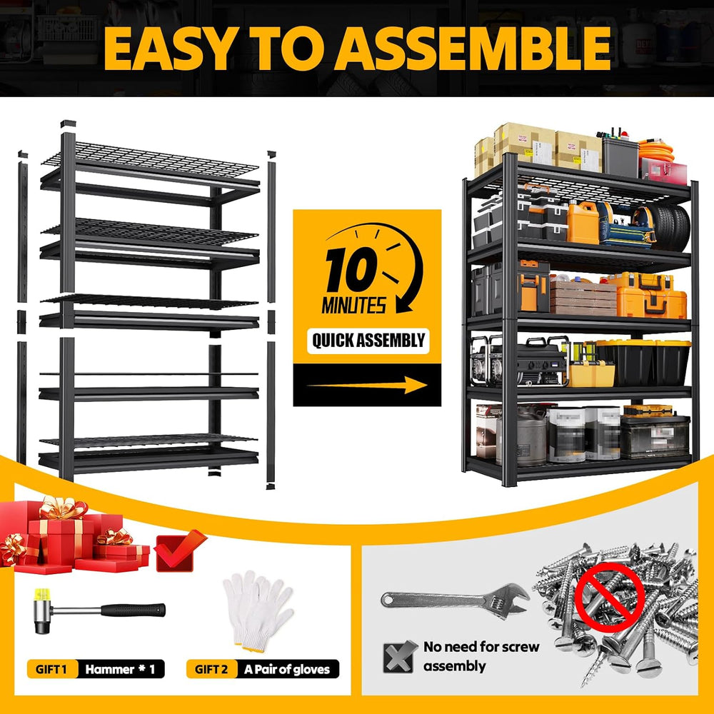 5-Tier Storage Shelves, 2200LBS Heavy Duty Garage Shelving, Adjustable Metal ...
