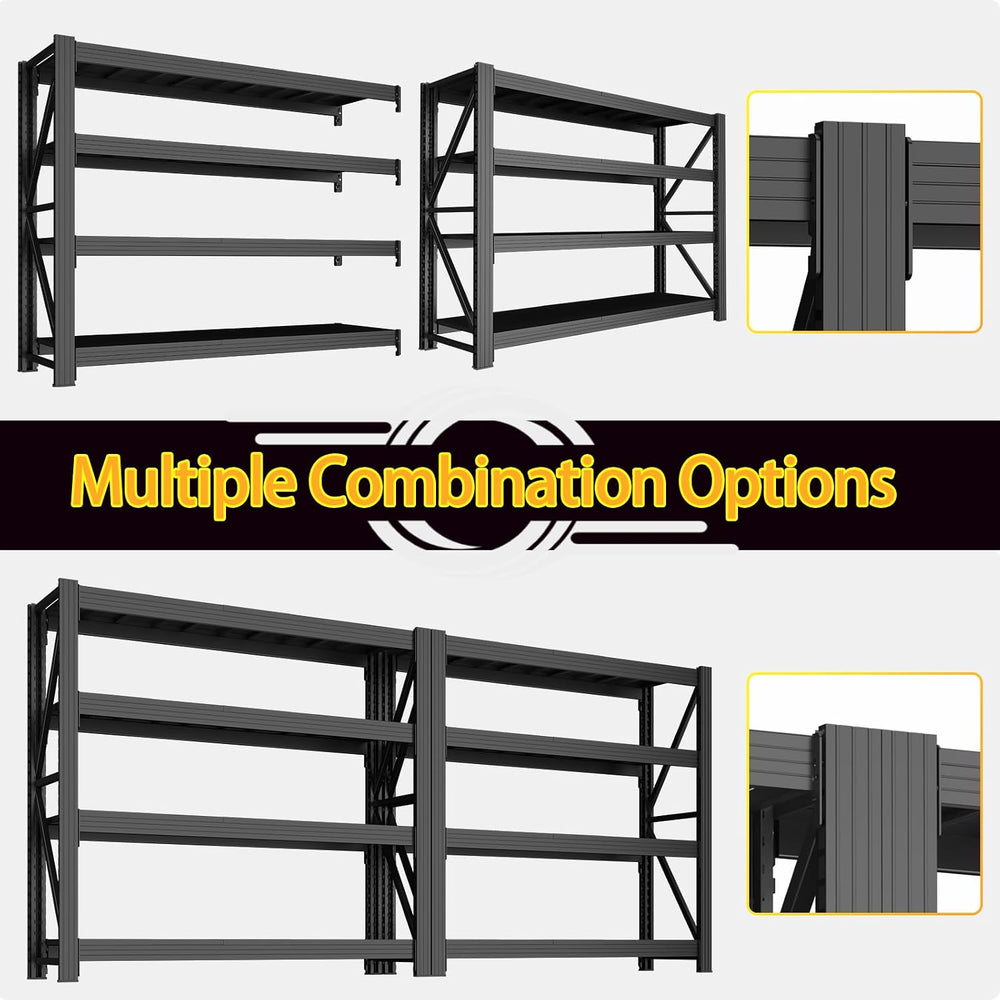 71" W Metal Shelving Unit, 4-Tier Adjustable Storage Shelves