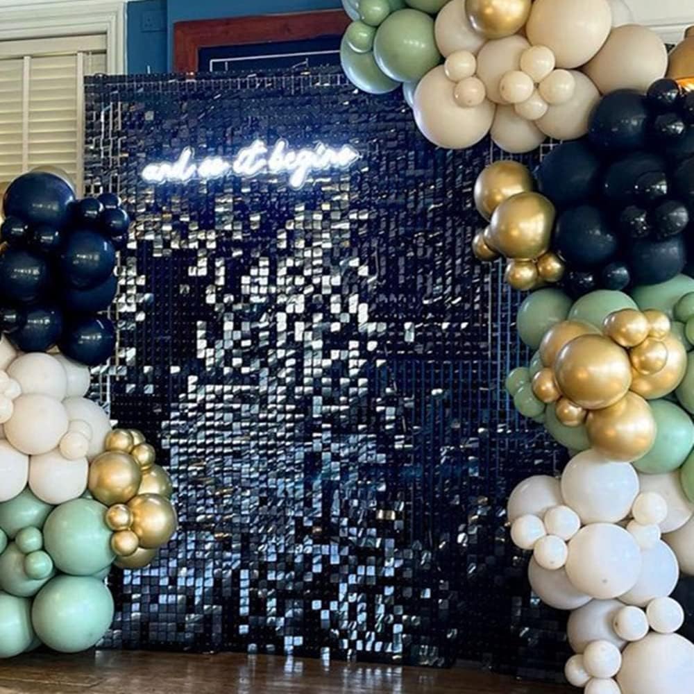 Black Shimmer Wall Panels Backdrop Decoration, 12 * 12 inch Sequin Square Shi...