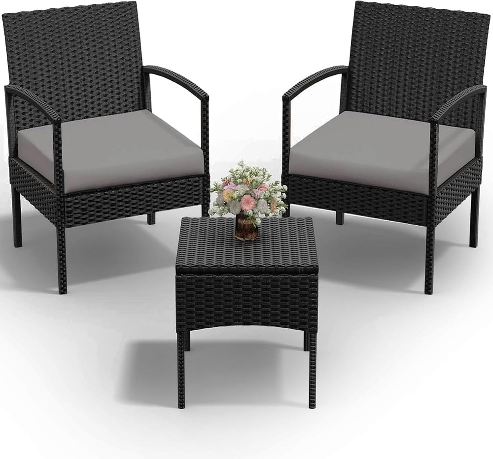 PROHIKER 3 PCS Patio Rattan Conversation Bistro Chairs Set, Outdoor Patio Fur...