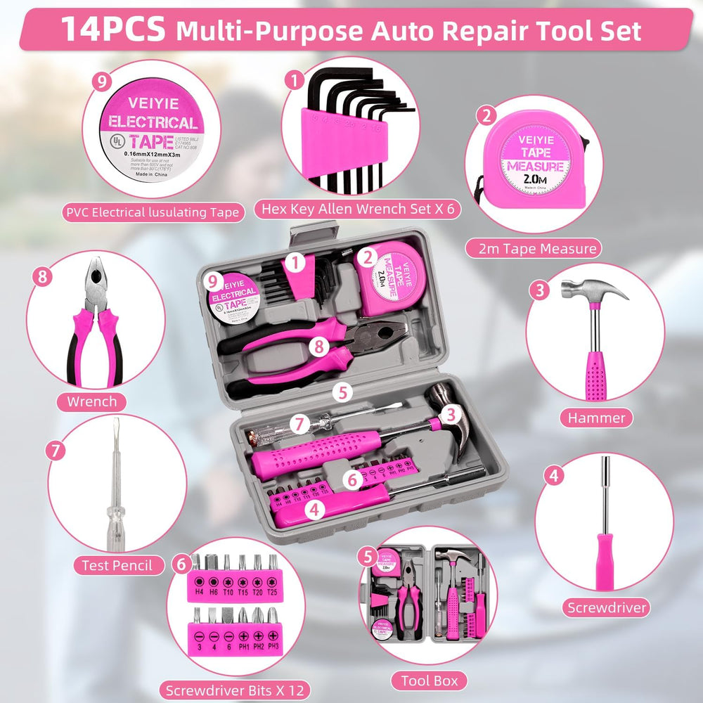 Pink Roadside Car Emergency Kit for Women, Safety Kit with Jumper Cables