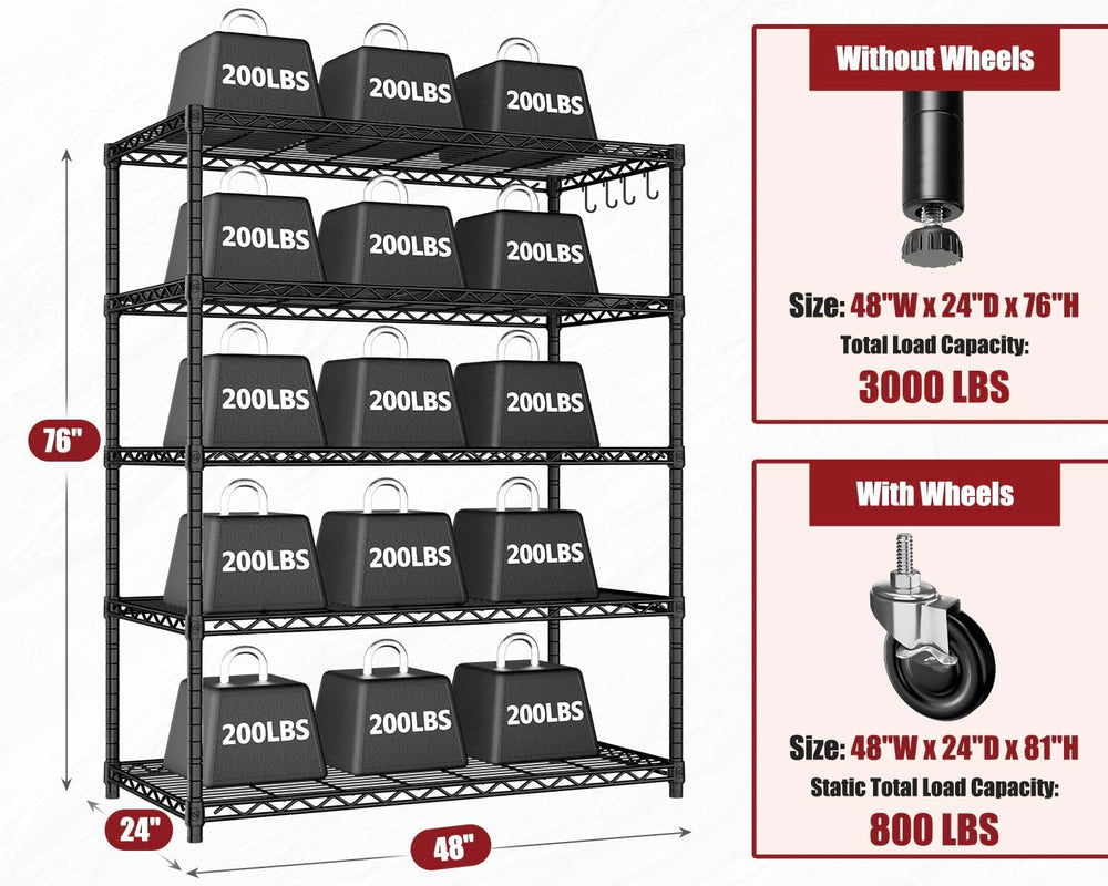 PrimeZone 48"W x 24"D x 81" Heavy Duty Wire Metal Shelving Uni...