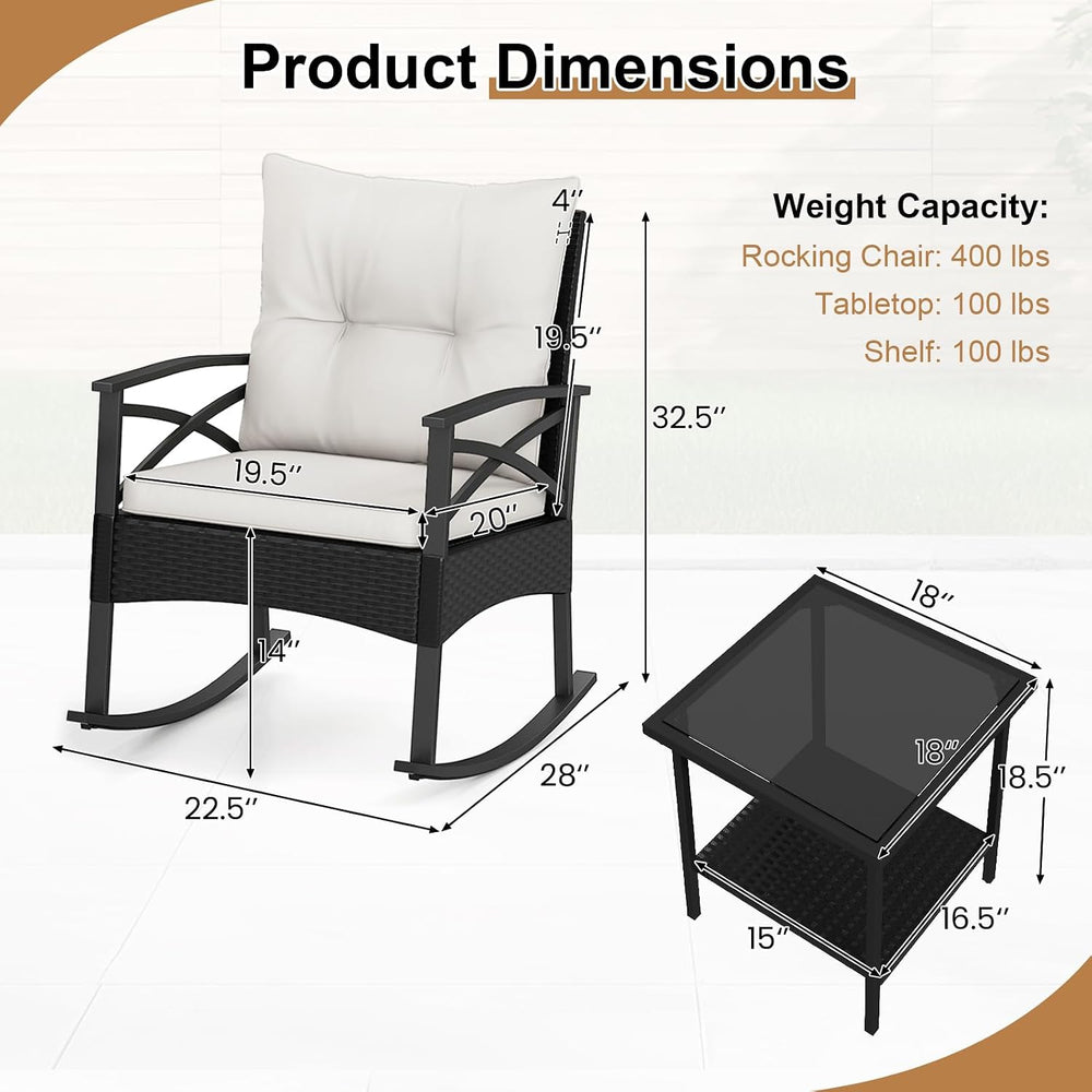 RELAX4LIFE 3-Piece Rattan Patio Rocking Chair Set, 2 Wicker Glider Rocking Ch...