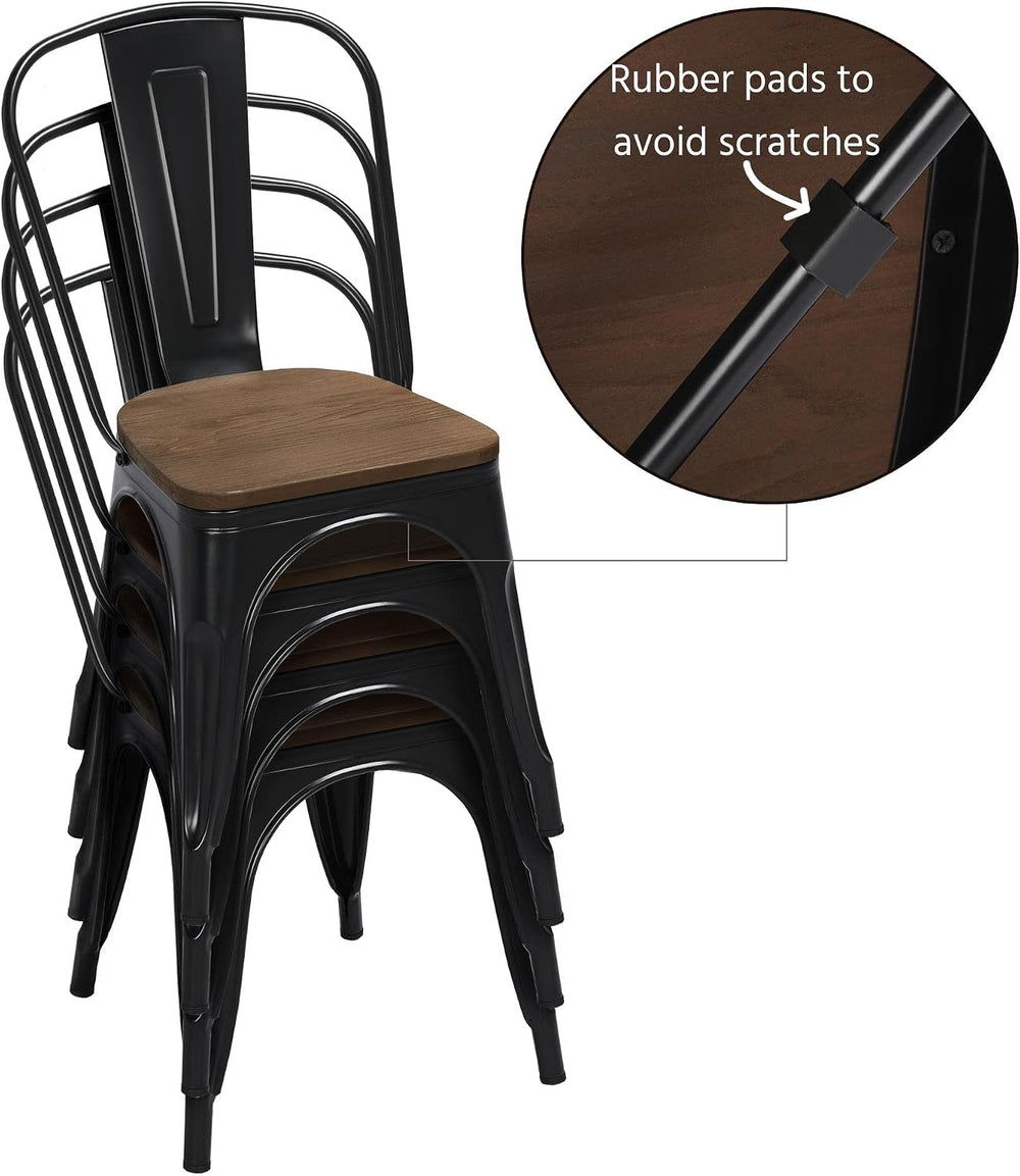 Yaheetech Metal Dining Chairs Set of 4, Stackable Kitchen Chairs, Black