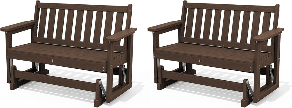 SERWALL HDPE Outdoor Glider Bench Set of 2, All Weather, 660lbs Cap, Coffee