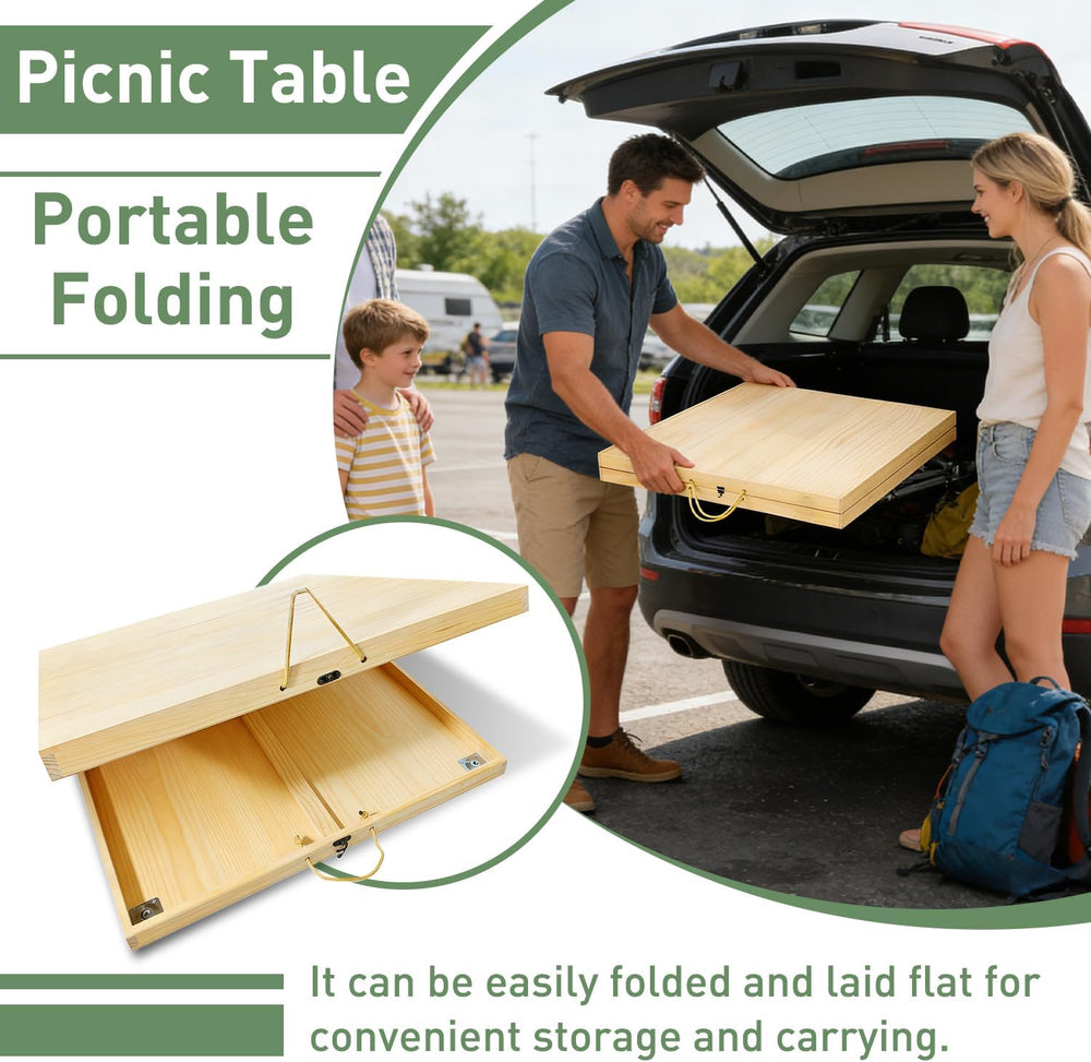 Portable Wooden Picnic Table, 60" x 30" Large Boho Low Floor Table