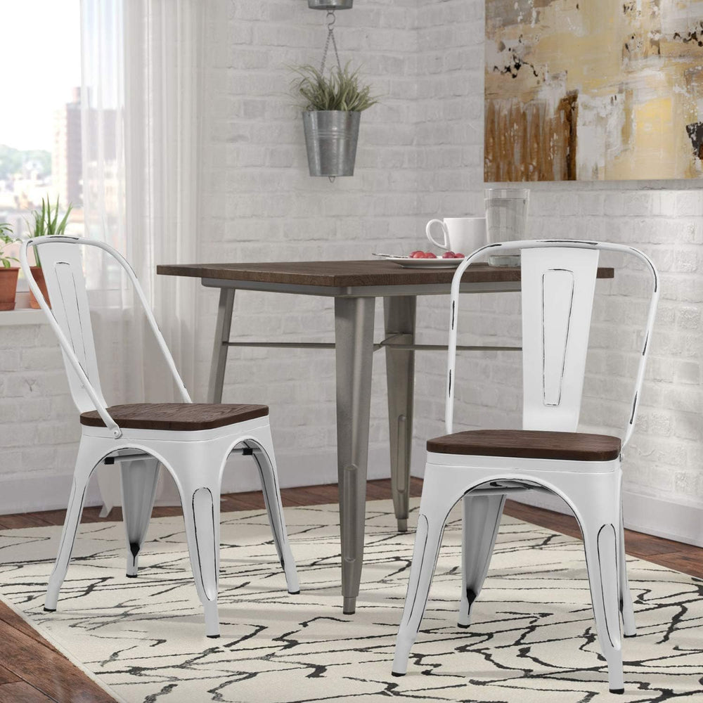 Furmax Metal Dining Chairs with Wood Seat, Indoor-Outdoor Use Stackable Chic ...