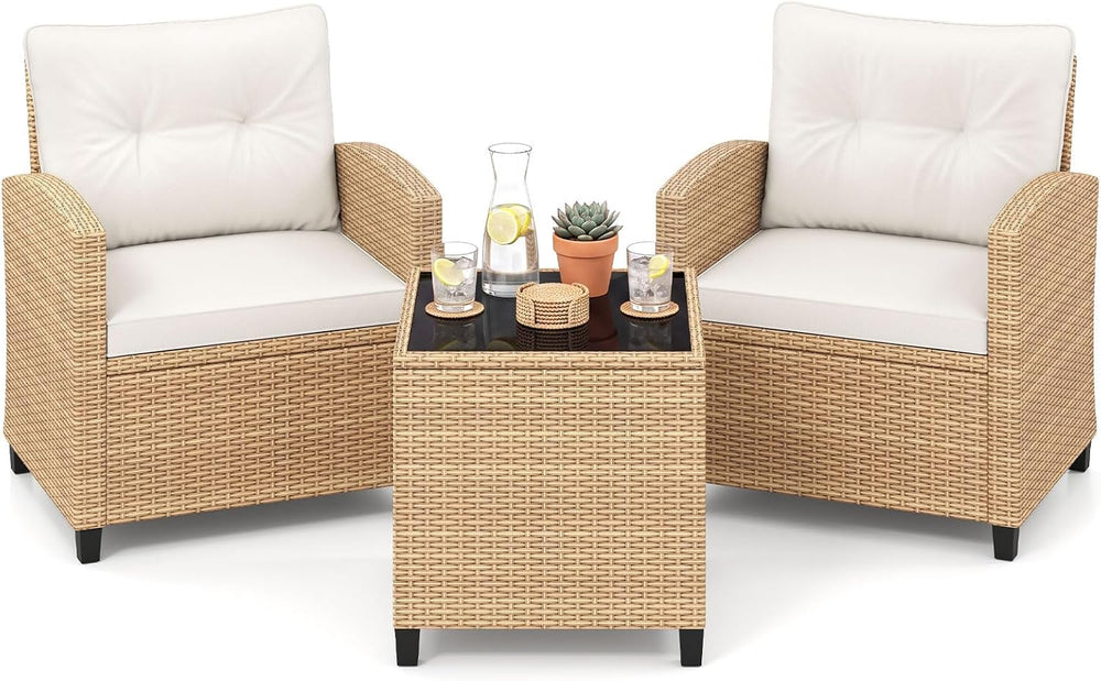 Tangkula 3 Pieces Patio Furniture Set, PE Rattan Wicker 3 Pcs Outdoor Sofa Se...