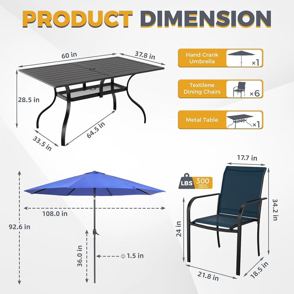 SUNCROWN 8 - Piece Outdoor Dining Set, Patio Furniture Set with 6 Textilene D...