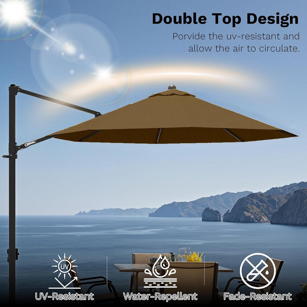 Devoko 10ft Cantilever Patio Umbrella, Round Large Outdoor Umbrella with 360-...