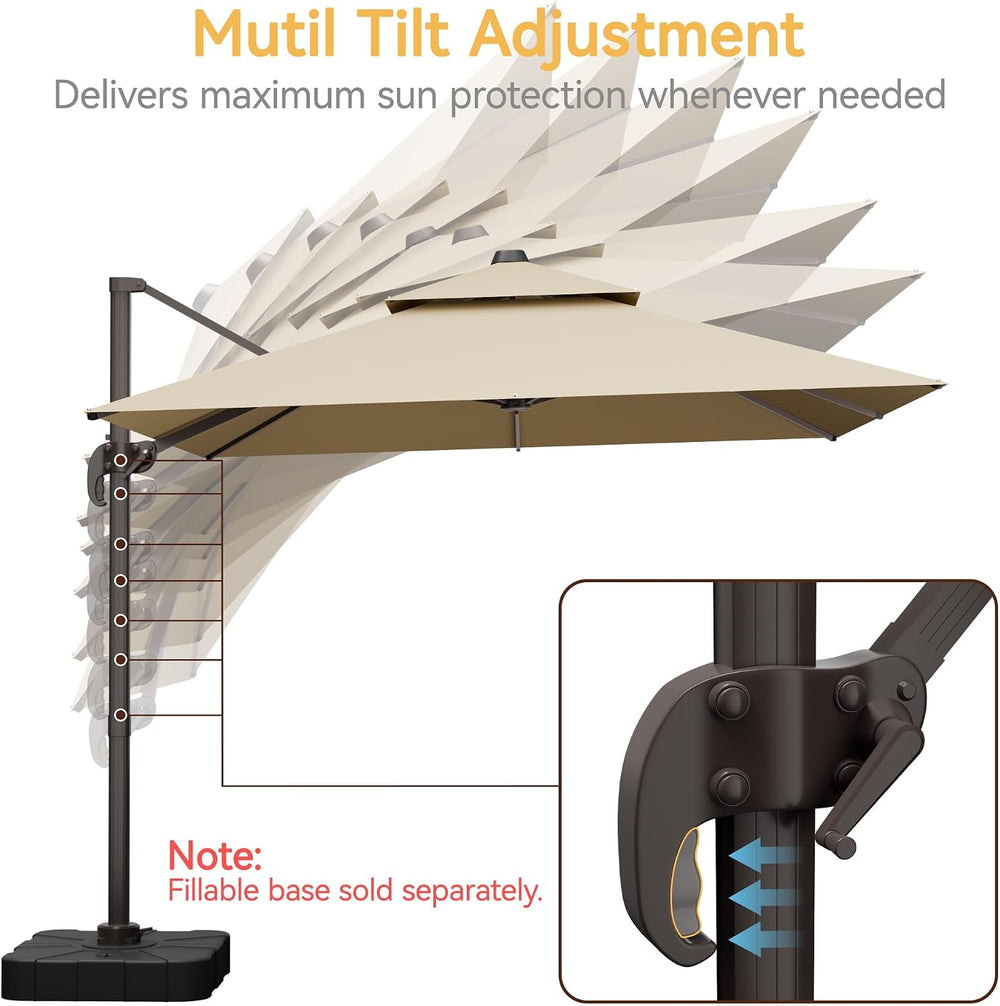 9x12' Cantilever Patio Outdoor Umbrella & Double Top, Beige