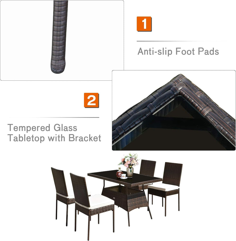 Tangkula 5 Piece Patio Wicker Dining Set, Outdoor Rattan Table and Chairs wit...