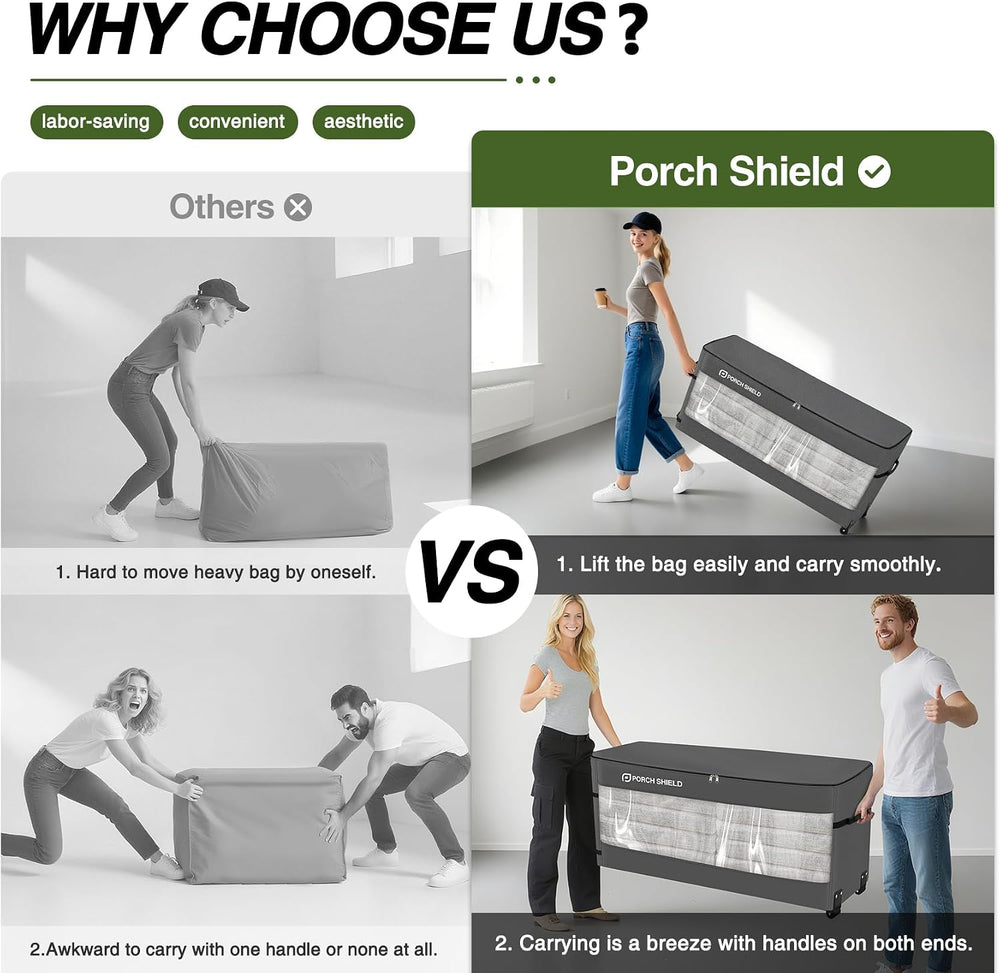 Porch Shield Rolling Cushion Storage Bag with Wheel 62"L x 20"W x 2...