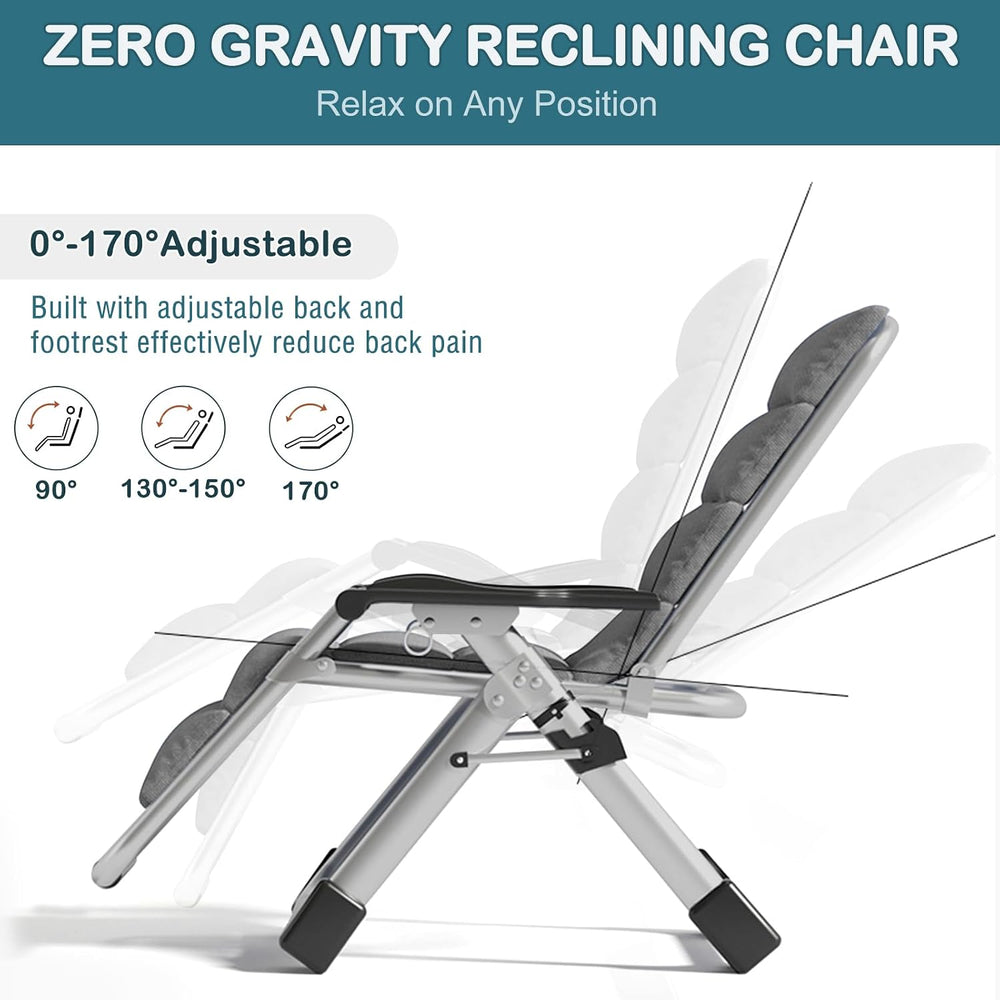 Padded Zero Gravity Chair, Folding Outdoor Lounge Chairs, Adjustable Reclinin...