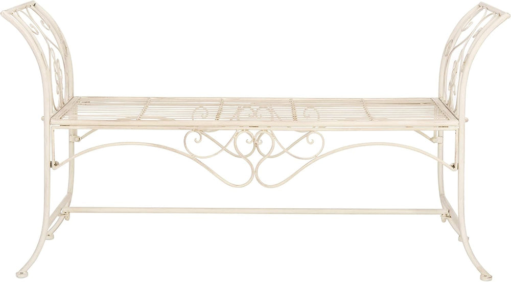 SAFAVIEH Outdoor Adina Metal Bench, 51" Distressed White PAT5016A
