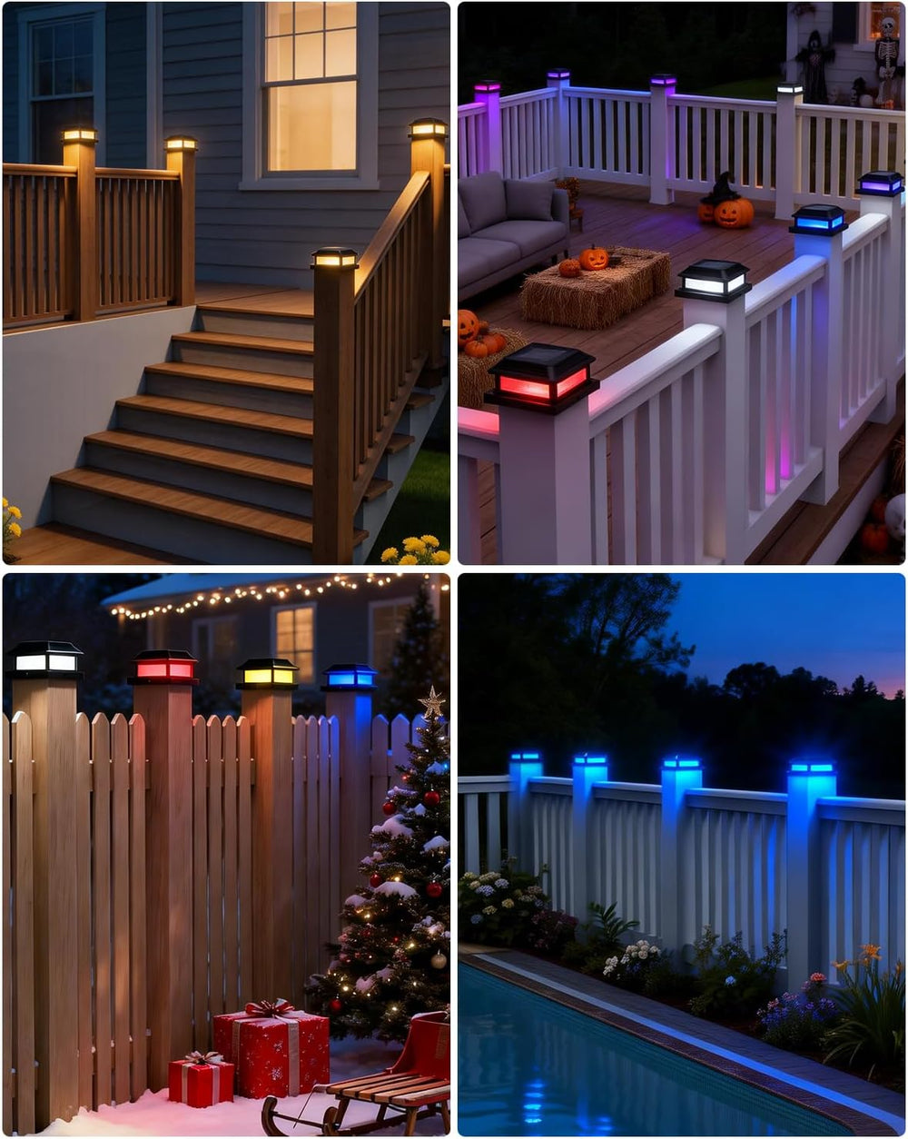 Solar Post Cap Lights with Remote, 9 Colors 3 Modes Changing Solar Deck Light...