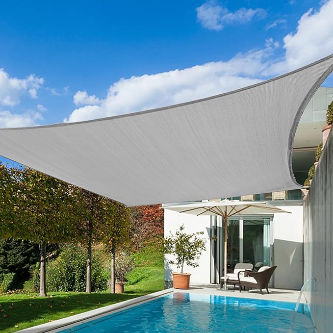 KANAGAWA Sun Shade Sail Curved 24'X24' Grey Rectangle Outdoor Shade C...