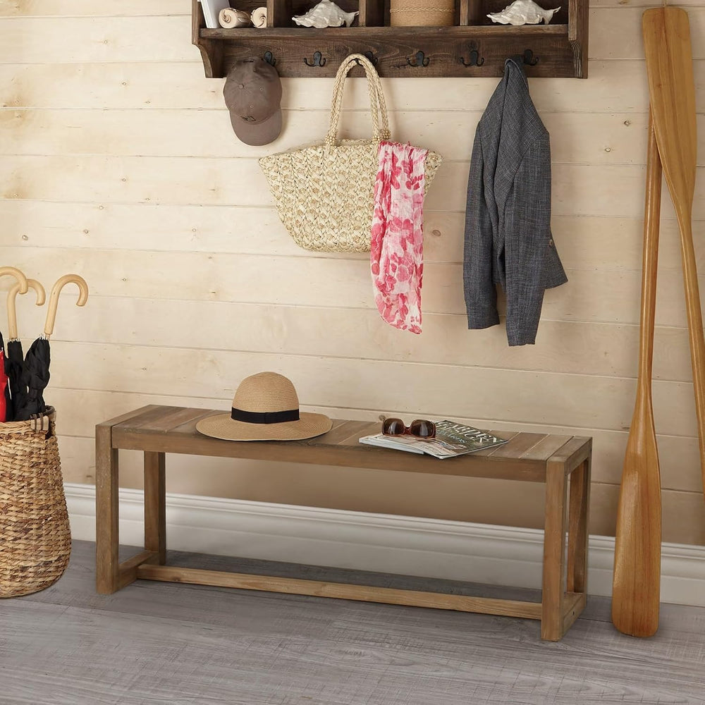Wnutrees Farmhouse Solid Wood Entryway Bench, 43" Line Pattern Splicing