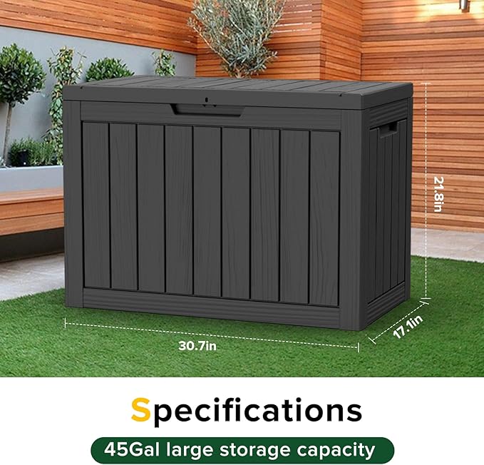 TARKARI 45 Gallon Lockable Resin Deck Box, Waterproof & UV-Resistant Outd...