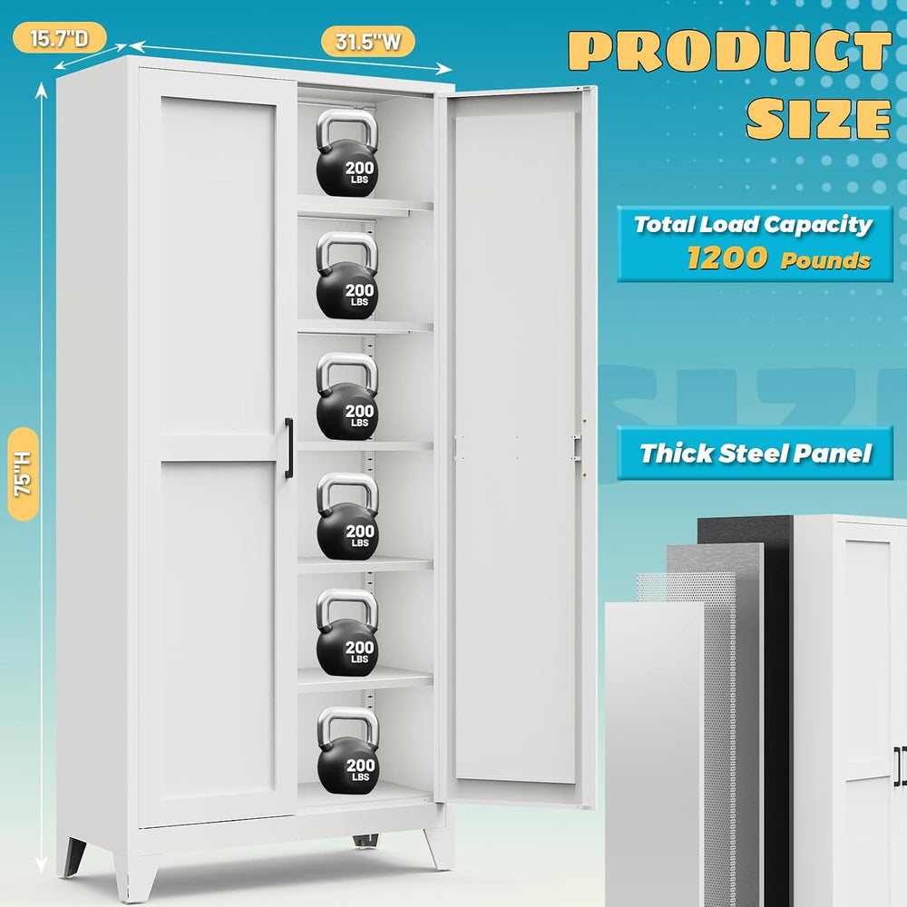 75"Pantry Cabinet,Kitchen Storage Cabinet with 5 Adjustable Shelves