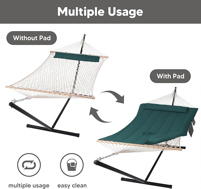 SUNCREAT Hammocks Two Person Hammock with 12ft Stand Included, Max 475lbs Cap...