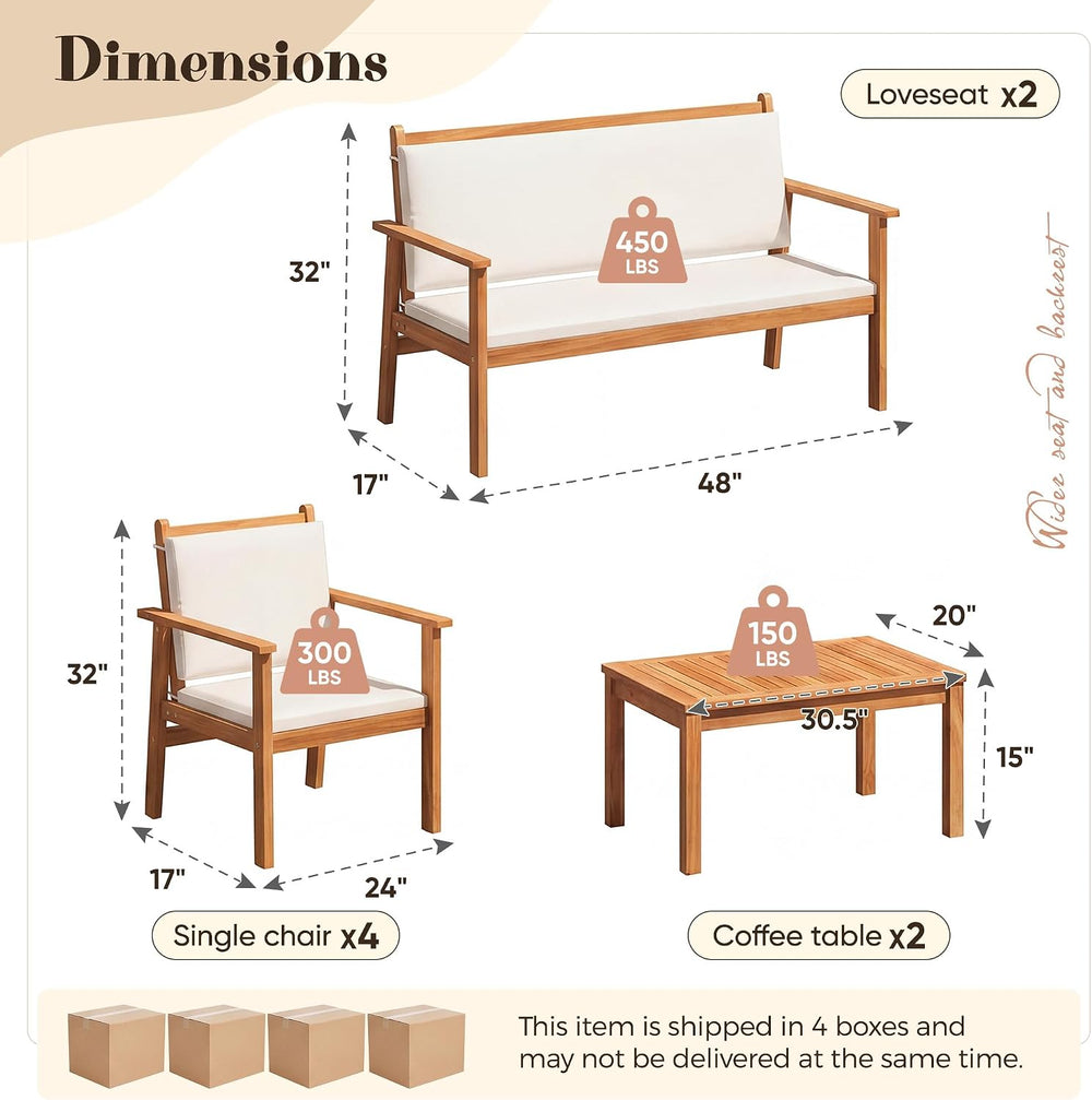 Devoko Patio Set 8 Pieces Acacia Wood Outdoor Furniture (Natural)