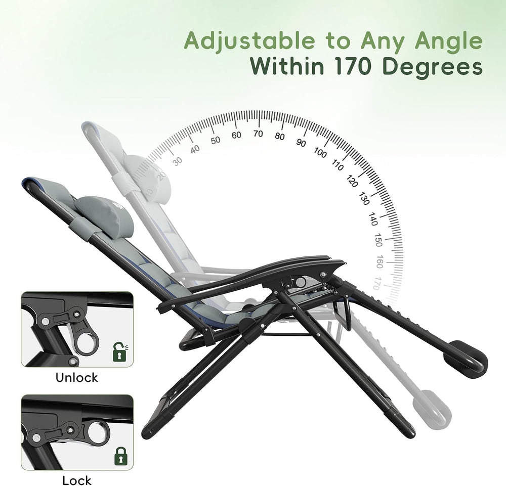 Amopatio XL Padded Zero Gravity Chairs Foldable Zero Gravity Lounge Chair Out...