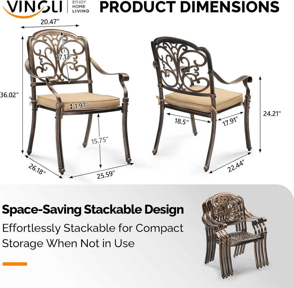 VINGLI Patio Chairs Set of 2 - Stackable Outdoor Cast Aluminum Dining Chairs ...