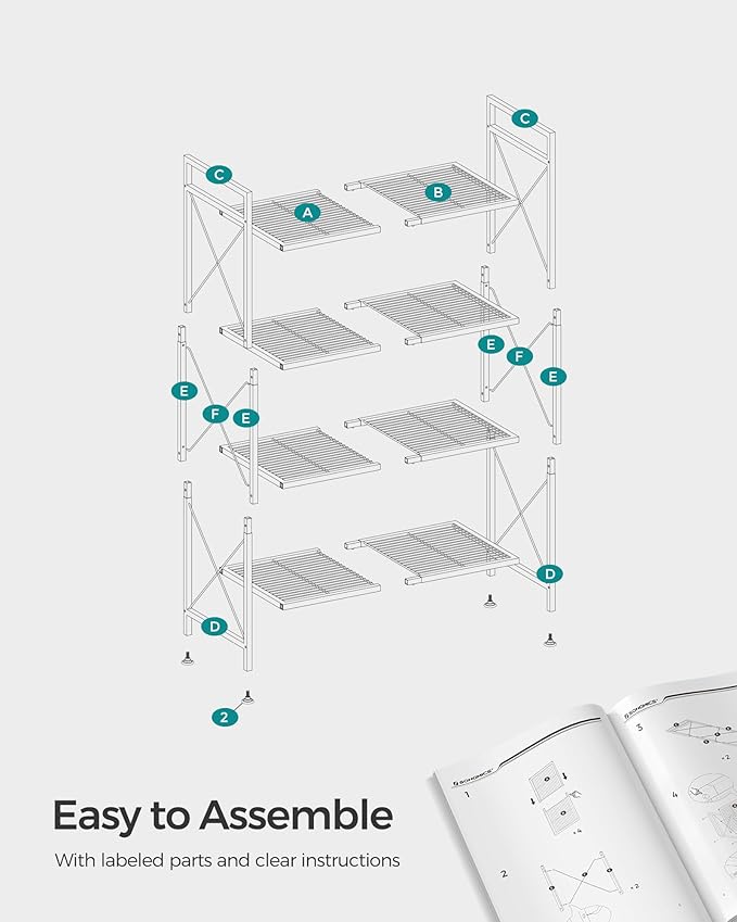 SONGMICS 4-Tier Metal Storage Rack, Shelving Unit with X Side Frames, Dense M...
