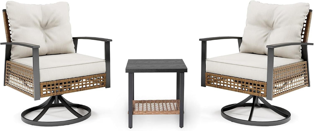 LAUSAINT Home 3 Pieces Rocking Bistro Set, Wicker Patio Bistro Set with 2 Roc...