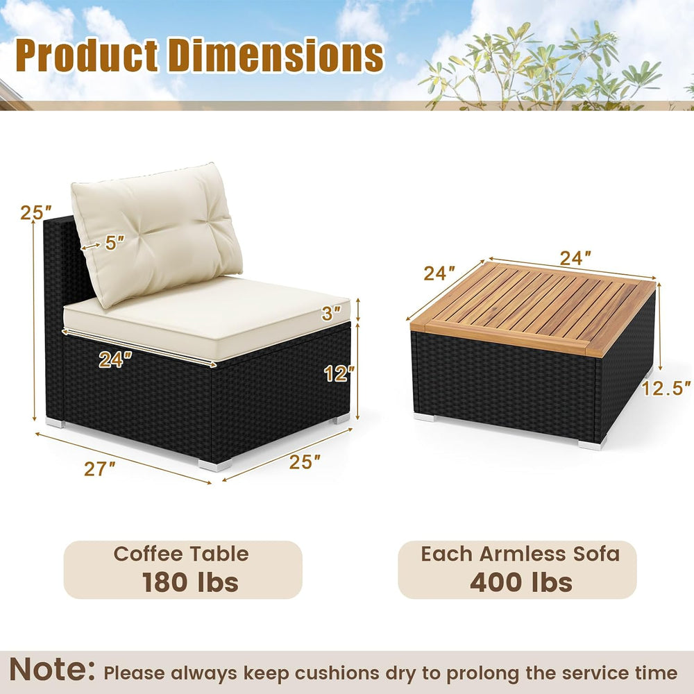 5 Pieces Patio Furniture Set, Outdoor Sectional Sofa with Acacia Wood Coffee ...
