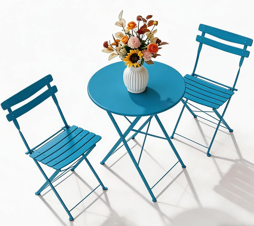 3 Piece Patio Bistro Set, Outdoor Folding Bistro Table and Chairs Set of 2