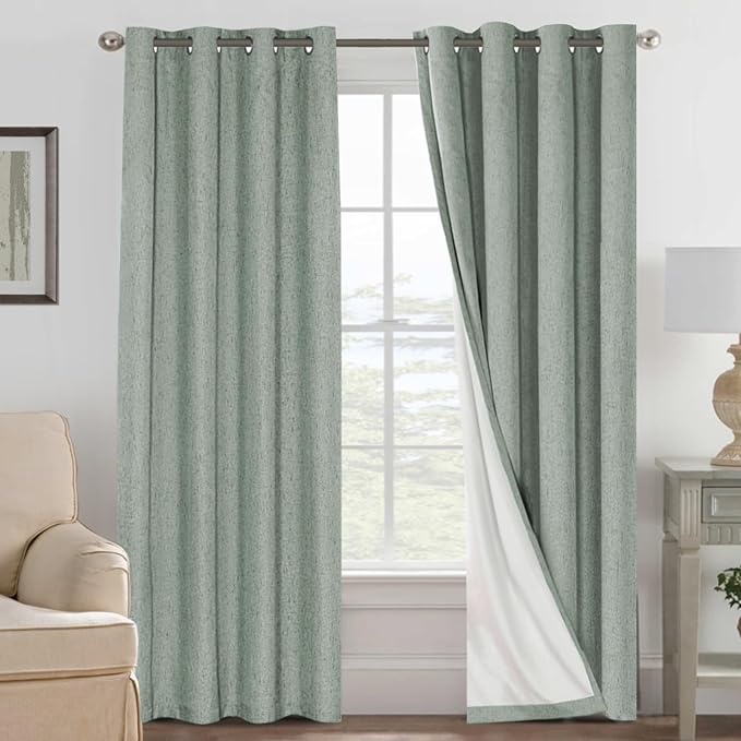 H.VERSAILTEX Linen Blackout Curtains 108 Inches Long 100% Blackout Thermal In...