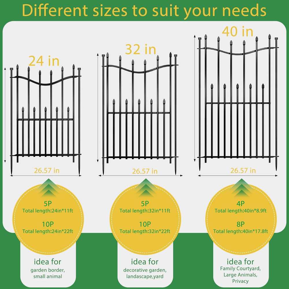 10 Panels No Dig Decorative Garden Fence with Gate, 32in(H) × 22ft(L) Heavy-D...