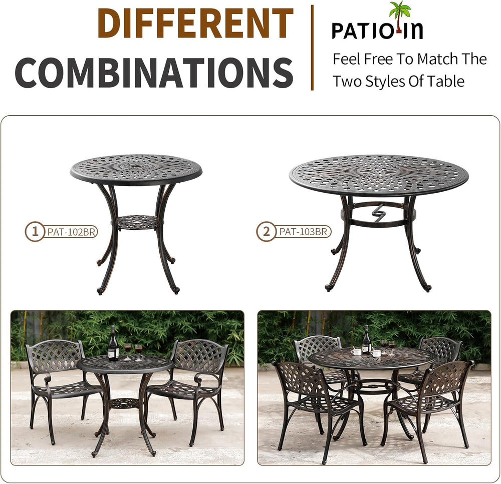 Outdoor Cast Aluminum Chairs Set of 2, Patio Dining Chair with Armrest, All-W...