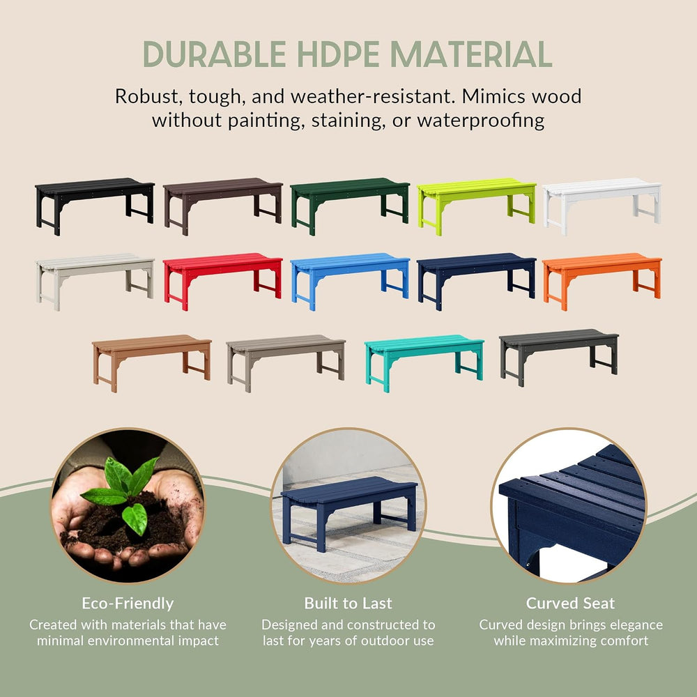 WestinTrends Malibu Outdoor Bench, All Weather Resistant Poly Lumber Backless...