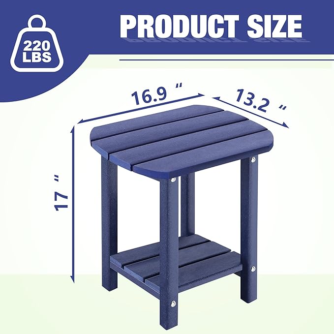 LZRS Outdoor Side Table - 2-Tier Adirondack HDPE Patio End Table for Pool, Po...