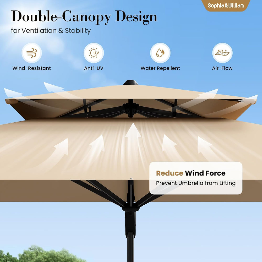 10'x 13' Cantilever Patio Umbrella with 360° Rotation & Base, Beige