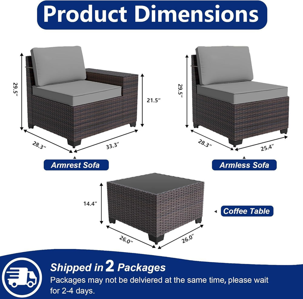 Outdoor Patio Furniture Set, 6 Pieces Outdoor Sectional Furniture High Backre...