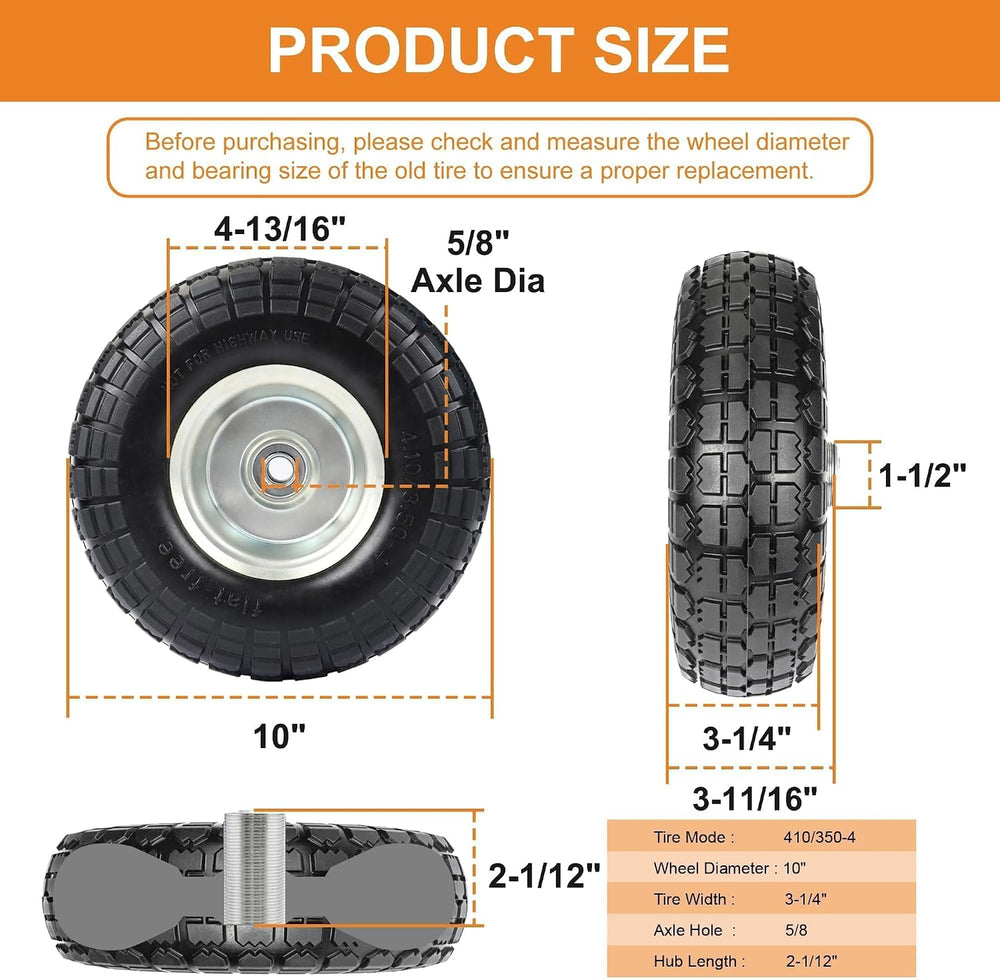10" Solid Tires, 4.10/3.50-4 Tire and Wheel Flat Free, Gorilla Cart Tire...