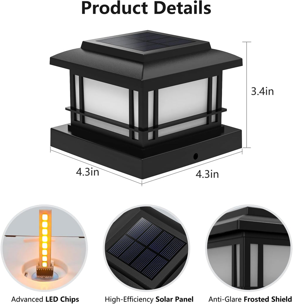 4x4 Post Solar Lights, 8 Pack Solar Post Cap Lights with Flame